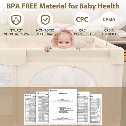 Baby Playpen with Mat 79x71inch - Extra Large Play Pen for Babies and Toddlers Indoor & Outdoor Baby Playard with Soft Breathable Mesh Cover - Sturdy Foam Infant Gate Playpen(Apricot)