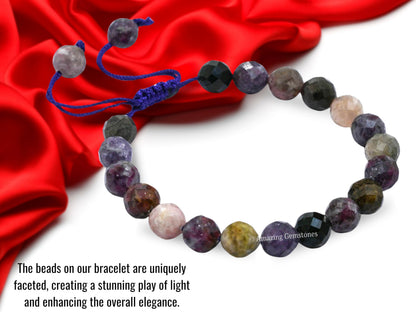 Amazing Gemstone Women's Multi Tourmaline Bracelet - Chakra Mens Bracelet Protection Crystals & Healing Stones - Blessing Bracelet Spiritual Meditation Gift (Faceted Beaded Bracelet, Adjustable)
