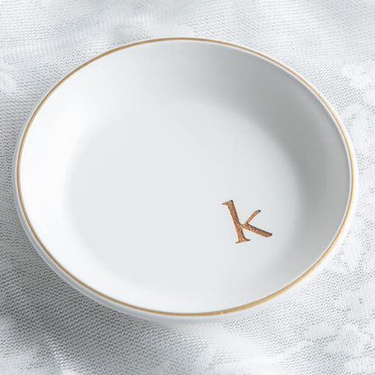 COLLECTIVE HOME - Wood Jewelry Tray, Decorative Monogram Trinket Dish for Rings Earrings Necklaces Bracelet Watch Keys, Birthday Mother's Day Christmas Gift for Women, 4.75" (k)