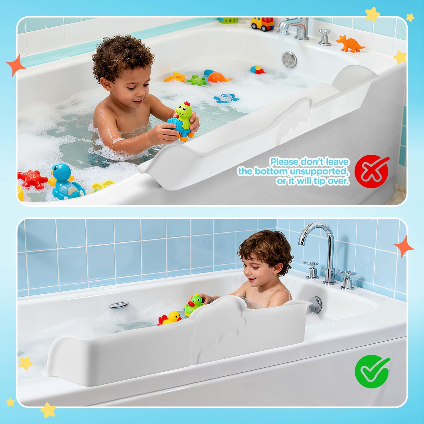 3FT Dolphin Pattern Bathtub Splash Guard Play Shelf for the Wide &Straight Bathtub Edge Toy Tray Caddy Holder Storage Suction Cups Attach to Bath Tub No Mess Water Spill in Bathroom (White)