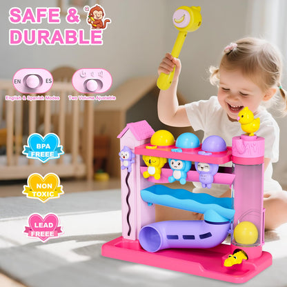 VOILBTOY Musical Toy for 1-2 Year Old Girls,Educational Baby Toys 12-18 Months,Ball Drop Toy with English & Spanish,Fine Motor Toys for Toddlers 1-3,Birthday Gift for 1+ Year Old Girl (Pink)