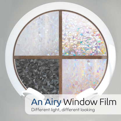 rabbitgoo Window Privacy Film Rainbow Film Decorative Window Sticker, 3D Static Stained Glass Cling Tint for Home Heat Control Non-Adhesive, 17.5 x 78.7 inches