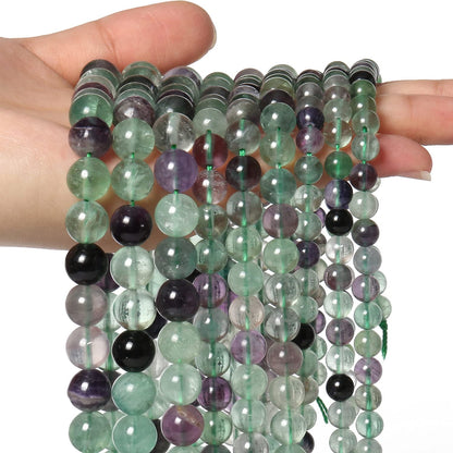 60pcs 6mm Natural Stone Beads Fluorite Beads Energy Crystal Power Gemstone for Jewelry Making, DIY Bracelet Necklace
