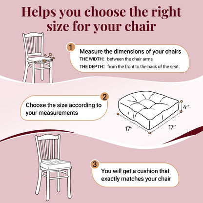 Basic Beyond Chair Cushions for Dining Chairs, Non-Slip Chair Pads, Thick Seat Cushions for Dining Room Chairs, Kitchen Chair Cushions Set of 4, 17" x 17" x 4", Burgundy