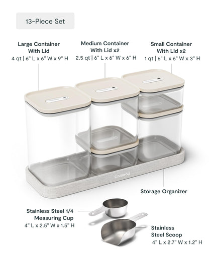 Caraway 13-Piece Glass Airtight Food Storage Containers with Lids – Non-Toxic, BPA-Free Kitchen Storage Containers – Stackable, Space-Saving Airtight Containers for Dry Goods and More - Cream