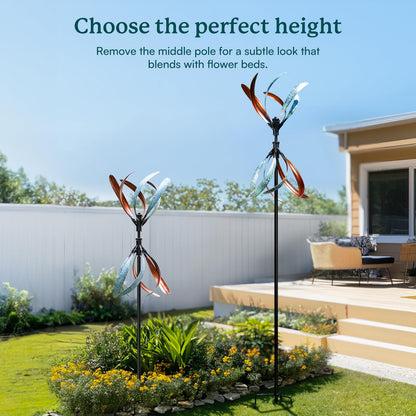Cyan Oasis Wind Spinners Outdoor – Metal Large Wind Spinner with Stake for Yard and Garden, Garden Wind Sculptures & Spinners, Ideal Gift for Family (13'' W x 70.5'' H)