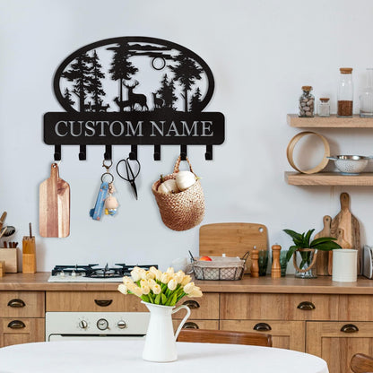 Dyoart Personalized Key Holder for Wall, Custom Metal Deer Cabin Key Hooks with Name, Metal Key Holder Hooks Organizer Rack, Key Hanger Decor for Kitchen, Entryway, Hallway, Office, Doorway
