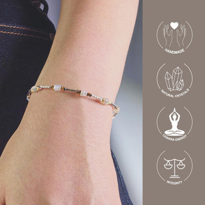 TAGREVO Natural Opal Crystal Faceted Flat Round Bead Bracelet, Gold & Silver Spacer Jewelry for Women, Handmade Sparkling Gemstone Gift for Office & Daily Wear