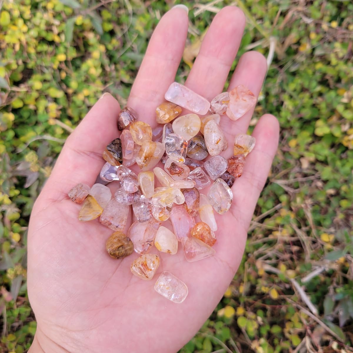1,000 Carats Phantom Quartz Handpicked Tumbled Stones Crystals Chips 0.2''-0.5'' Bulk Pocket Stones for Healing, Reiki, Meditation, Witchcraft and Home Decorations (Mix Phantom Quartz)