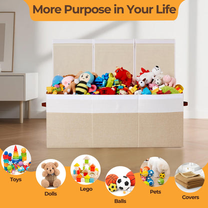 Uniency Extra Large Toy Box,150L Foldable Sturdy Toy Storage with Lid,40"x14"x16" Kids Storage Organizer, Toy Chest for Boys&Girls,for Living Room,Nursery,Bedroom,Playroom,Large Capacity Toybox(Beige)