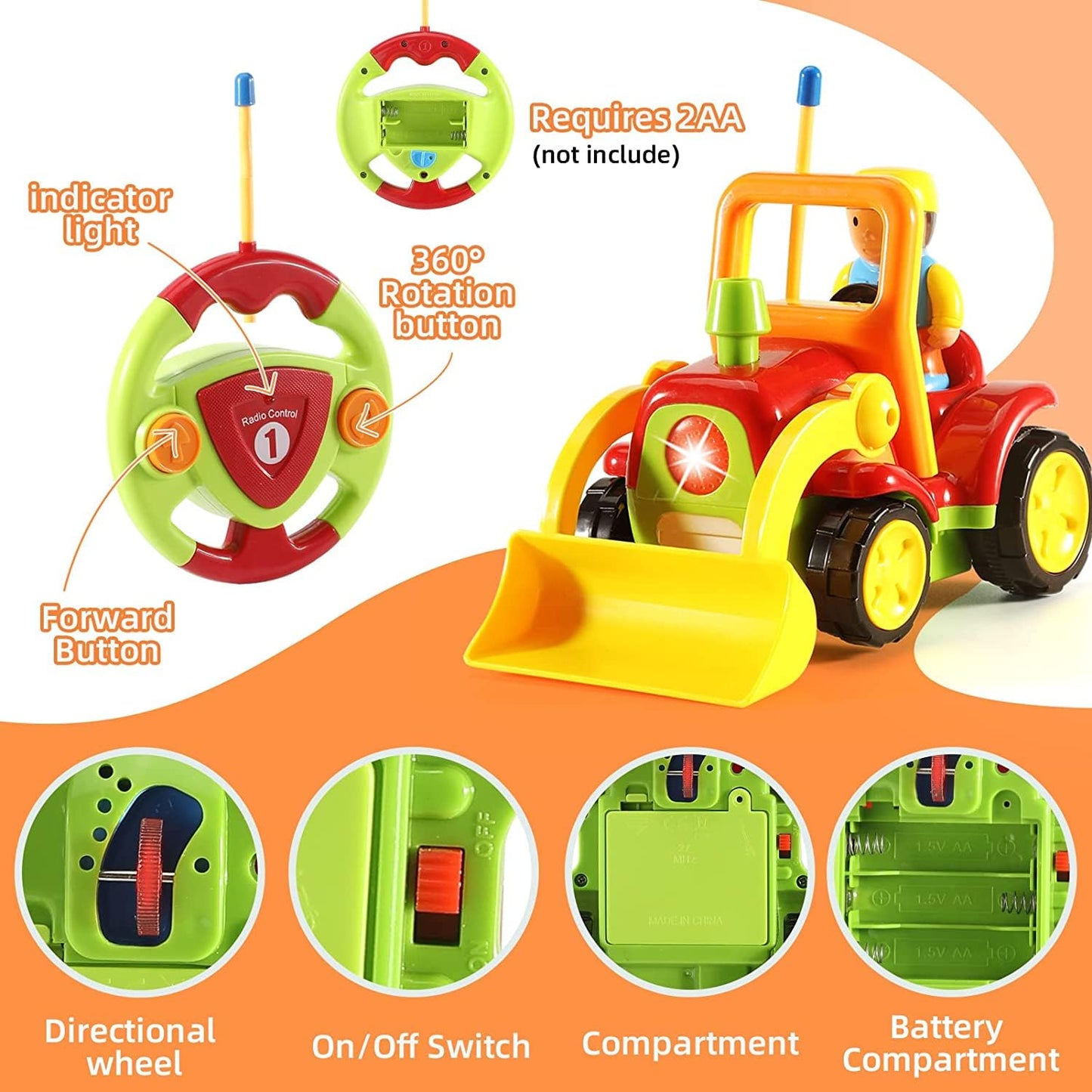 Haktoys Remote Control Bulldozer Toy for Toddlers – Easy RC Construction Tractor with Blade for Boys & Girls Ages 18 Months and Up | First Remote Control Vehicle for Kids