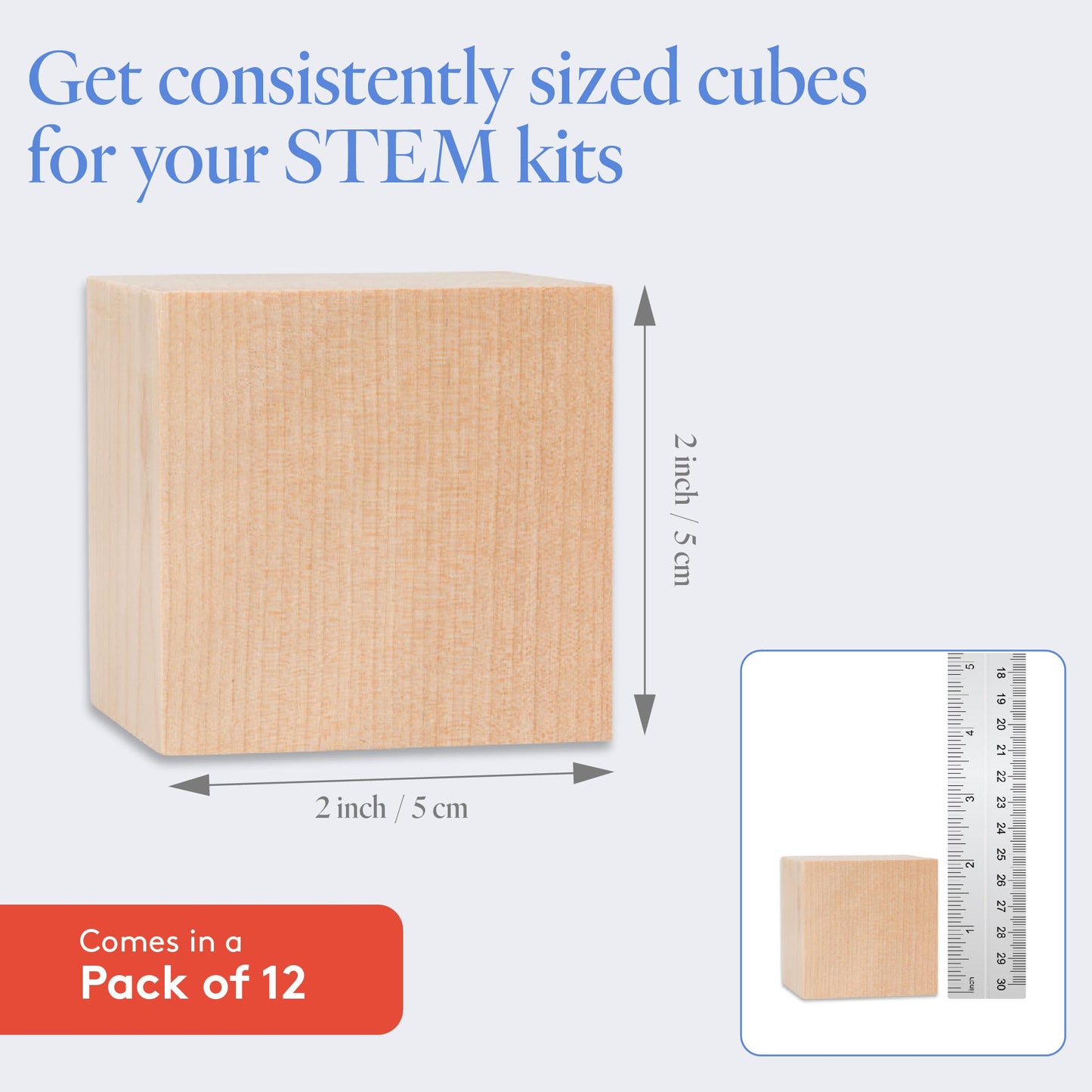 DIY Wood Cubes 2-inch, Pack of 12 Small Wooden Blocks for Crafts, STEM, Building, and Blank Wooden Dice, by Woodpeckers