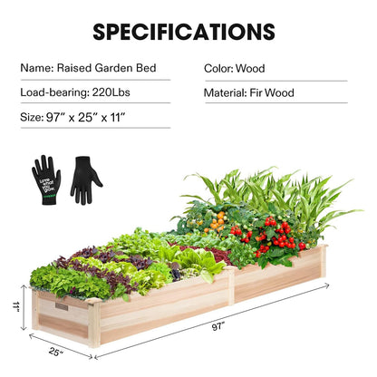 VIVOSUN 8×2Ft Wooden Raised Garden Bed, 97 x 25 x 11 Inches, Outdoor Wood Planter Box with Gloves and a Liner for Garden, Patio, Balcony, Backyard and Outdoors (Pack of 2)