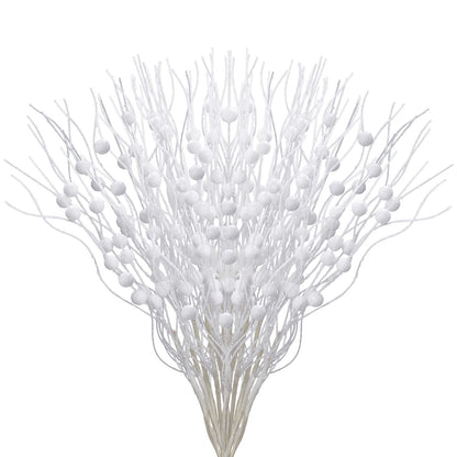Jmkcoz 12 Pack Glitter Curly Christmas Spray Set White Wispy Willow Christmas Berry Picks Sprays Glittered Twigs Decor for Christmas Tree Topper Wreath Garland Bouquet Floral Arrangement (White)