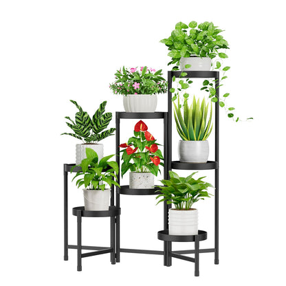 iDavosic.ly Plant Stand Indoor Outdoor, 7 Tier Corner Metal Flower Display Holder Shelf, Folding Tall Orchid Rack for Patio Balcony Porch Garden Living Room House, Black