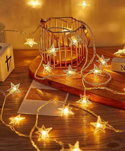 WFGGEH Star Plug in String Lights, 16ft 50 LED Plug in Star Warm White Fairy Lights for Birthday Party Holiday Christmas Home Decoration