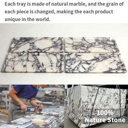 Natural Marble Tray, Coffee Table, Food, Fruit, Paper Cup, Cake Display, Coffee bar, Family Gatherings, Seasonal Holiday Decoration Tray(Viola-rectangle-11 x5 x0.7)