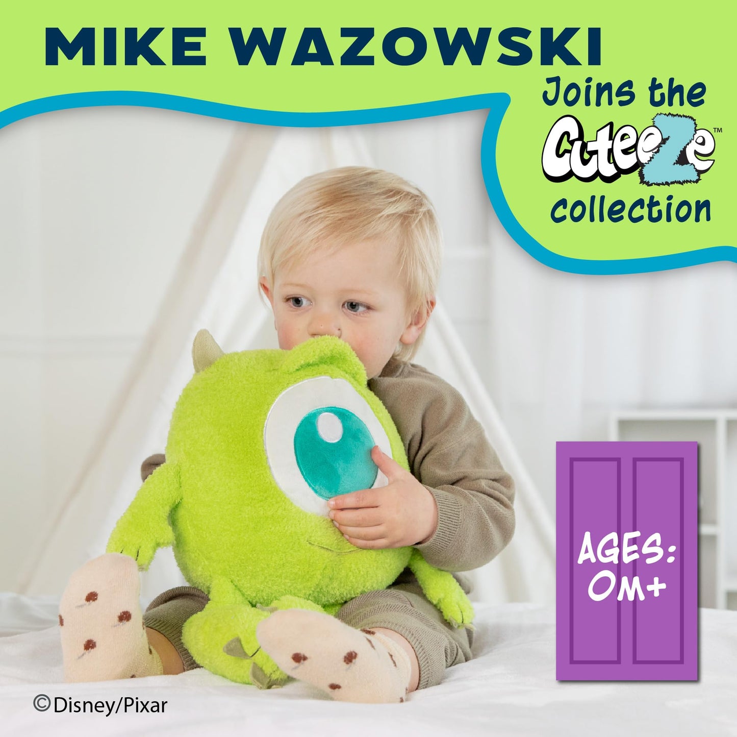 Disney Monsters Inc. Mike Wazowski Cuteeze Plush – Cute Cuddle Plushie Gift for Baby and Toddler Boys and Girls – 12 Inches