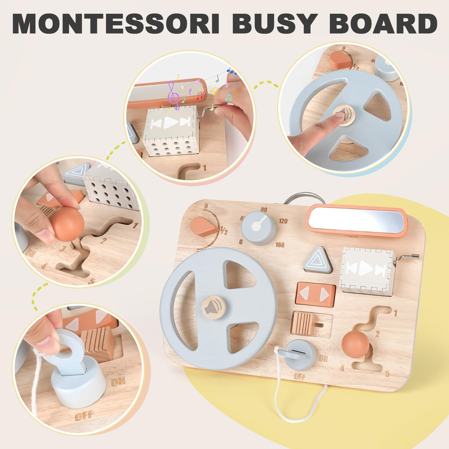 Vanplay Montessori Busy Board for Toddlers - Wooden Montessori Toys, Aesthetic Sensory Activity for Fine Motor Skills, Travel Busy Board Educational Sensory Toys for Boys and Girls
