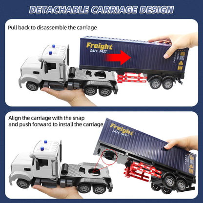 Mostop RC Semi Truck with Trailer, 23.6 Inch Remote Control Semi Truck Toy for Kids 3-8, 1:24 Scale Container Carrier Transport Vehicle with 2 Batteries, LED Lights & Sounds, Birthday Gift for Boys