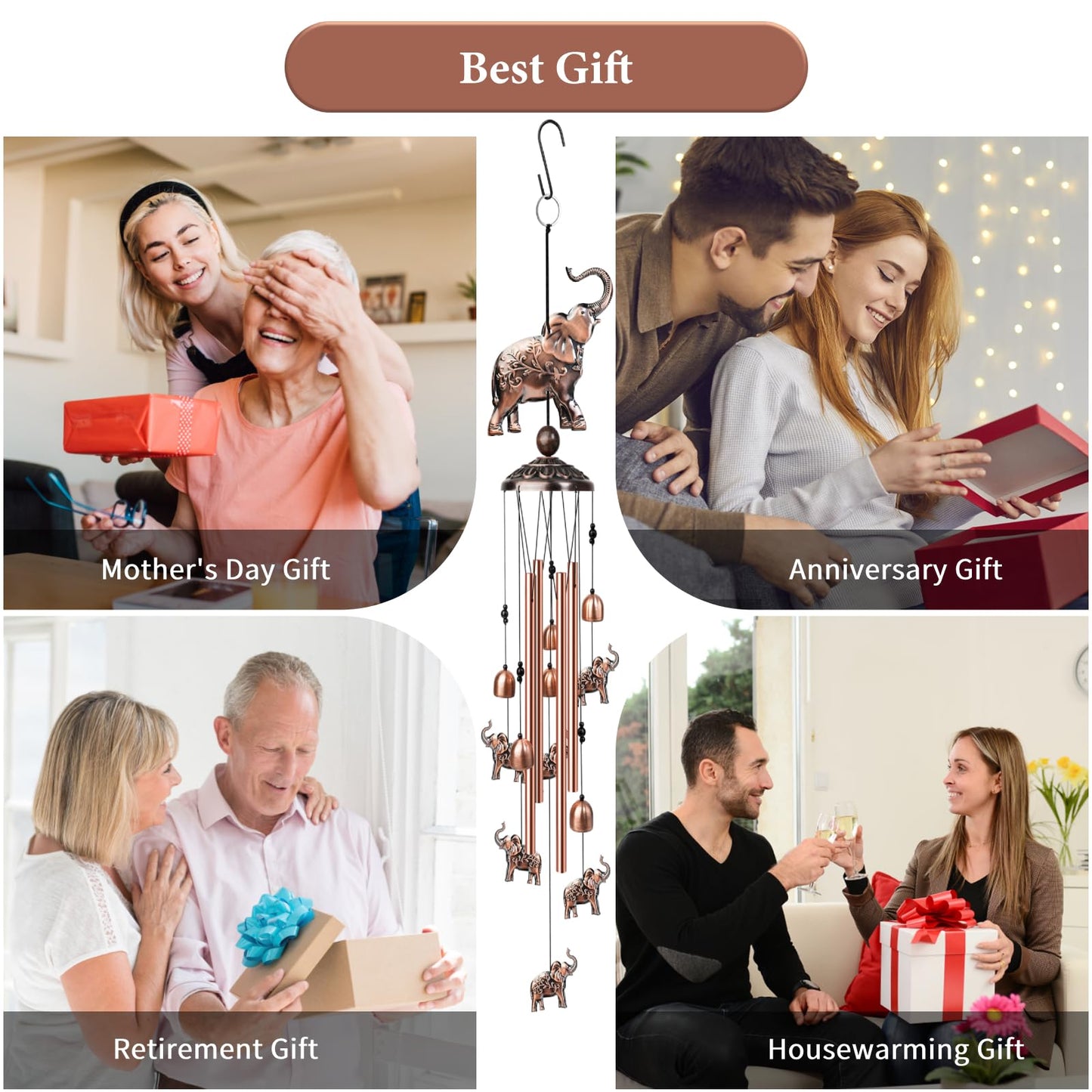 Nowpis 35 Inch Elephant Wind Chime, Handmade Large Metal Animal Figurine Windchimes for Garden Decor, Deep Soothing Bass Tones Wind Chimes for Outside, Memorial Gifts for Patio, Yard, Porch