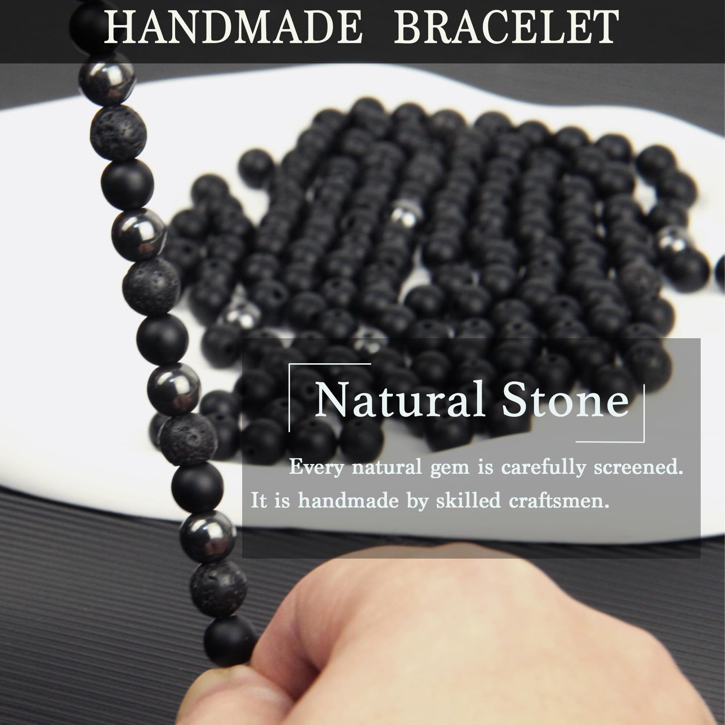 GDLKPYHS Black Obsidian Bracelets for Men- Dumbbell Bracelet - Tourmaline Beaded Bracelets, 8MM Black Onyx Hematite Lava Stone Beads Triple Protection Bracelet for Men Women Gifts