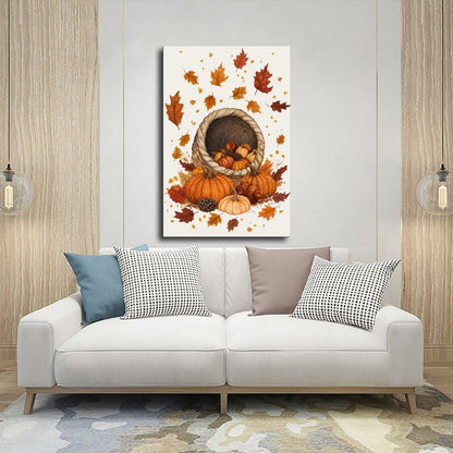 XAHOR Thanksgiving Harvest Illustration, Pumpkins, Cornucopia And Falling Leaves, Modern Festive Wall Decor Poster for Room Aesthetics Canvas Wall Art Poster And Print 12x18inch(30x45cm)