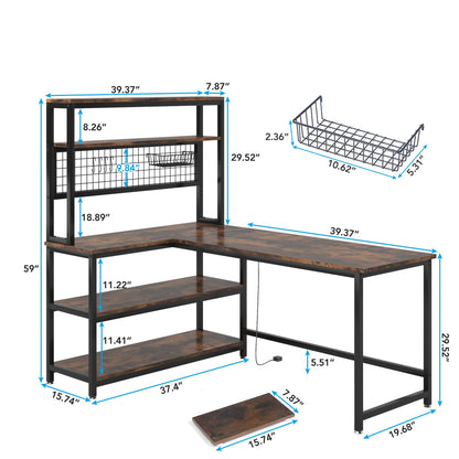 Tribesigns 55" L-Shape Computer Desk with Hutch and Wireless Charging, Office Desk Study Table Writing Desk Workstation with 5 Shelves and Movable CPU Stand for Home Office (Brown)