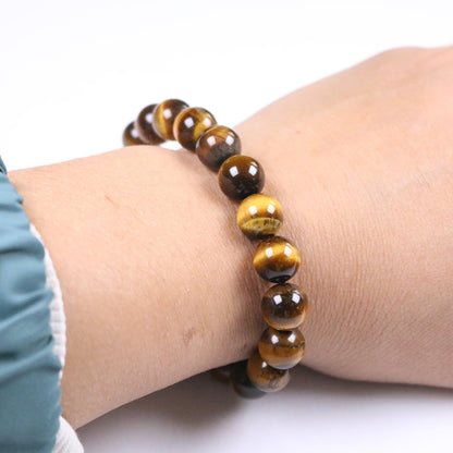 Cryhand Tigers Eye Protection Handmade Bracelet Best Present For Men Women Attract Wealth Chakra Feng Shui Stretchy Beaded Bracelets Lucky Friendship Bracelet (Tigers 2PCS)