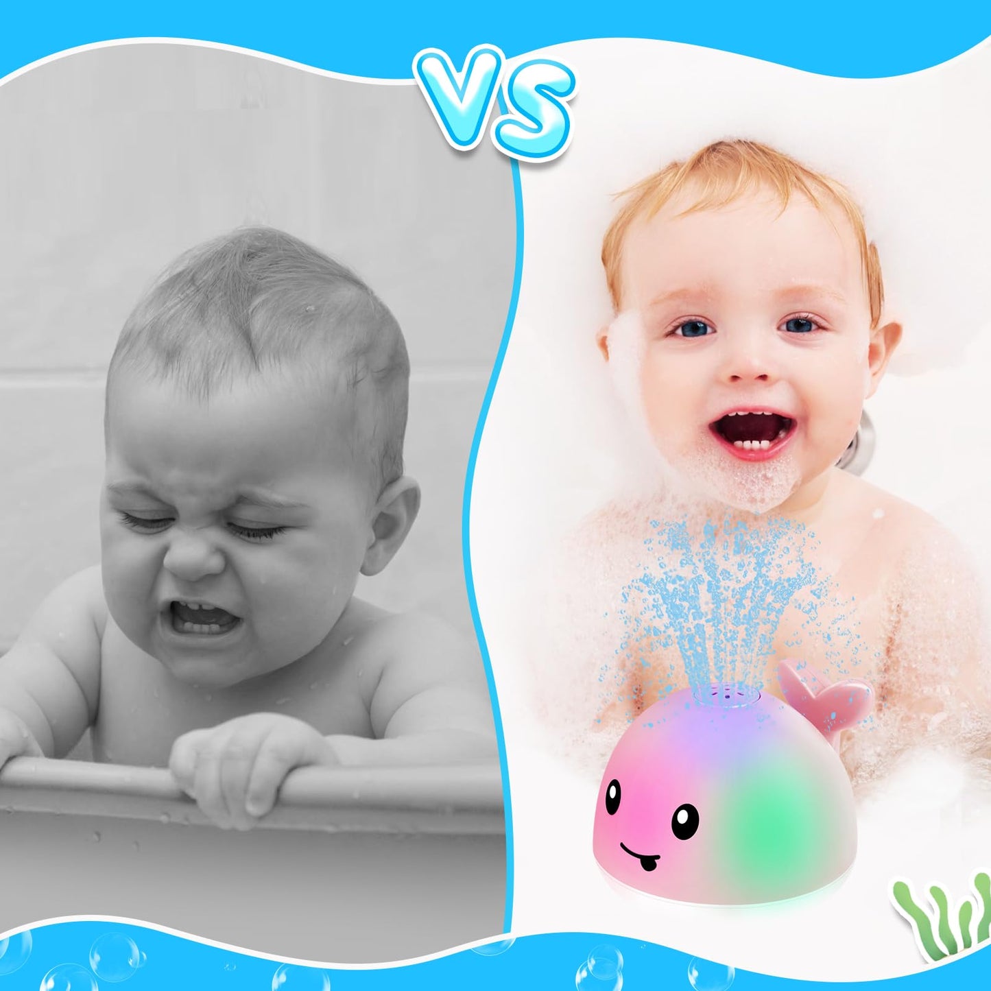 ANGGIKO Baby Girl Bath Toys, Pool Water Table Toy for Babies 1 Year Old Girl Gift, Toddler Bath Toys for Kids Ages 1-3 Light Up Whale Bath Toy Sprinkler Summer Bathtub Fountain Baby Toy 6-12-18 Months