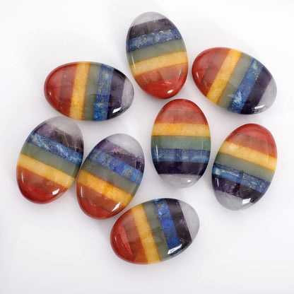 Loveliome Natural 7 Chakra Oval Polished Worry Stones, Healing Crystal Indoor Fountain Stones Massage Energy Anxiety Relief Items