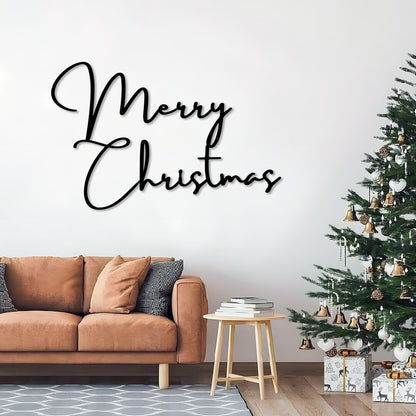 SZI Merry Christmas Metal Wall Art, Minimalist Christmas Wall Decor, Metal Christmas Sign for Living Room, Holiday Home Decor (Silver, 24"x15"|60x38cm)