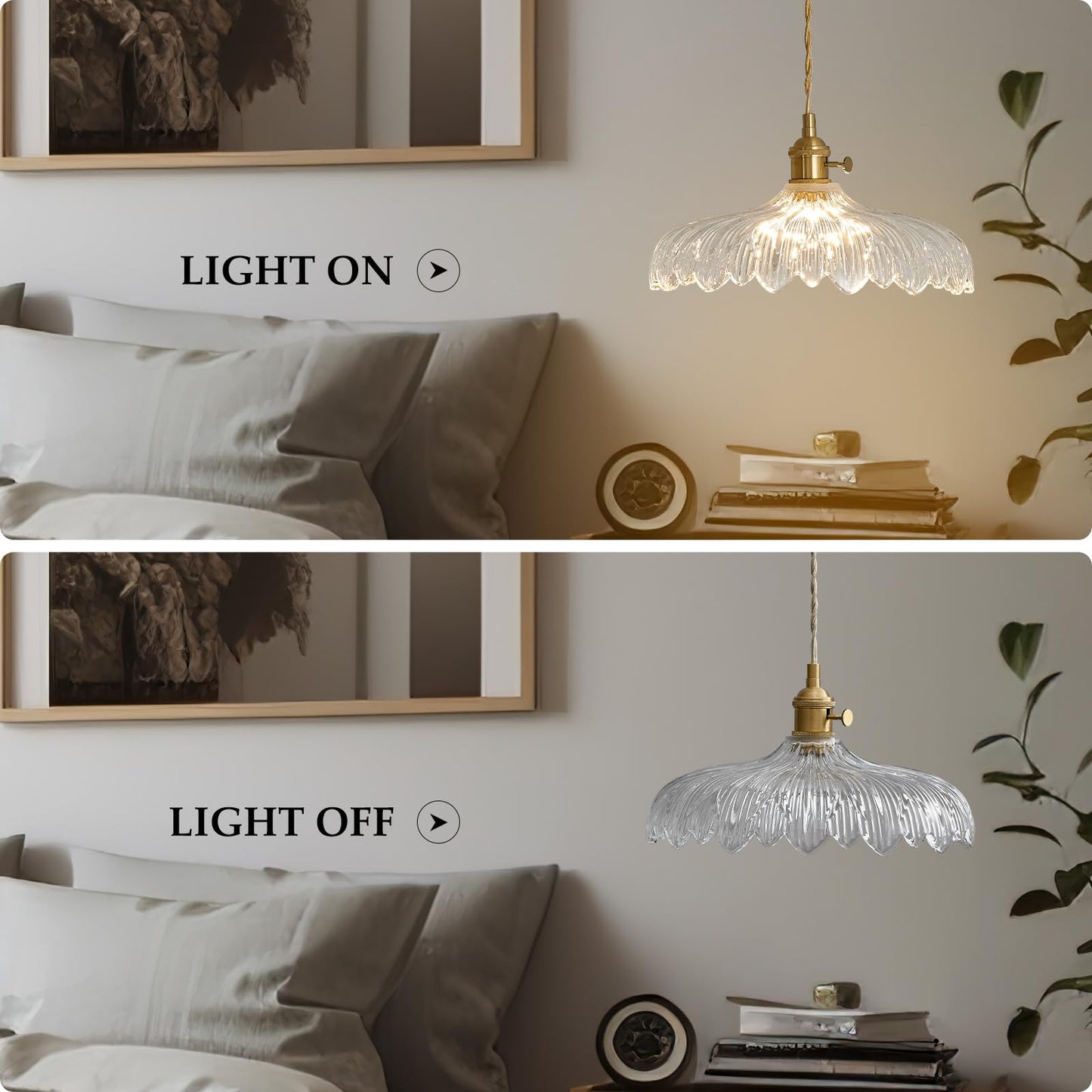 Oyisen Pendant Lights, 11.8 Inch Hanging Lamp Adjustable 6.5Ft Cord Hanging Lamp Clear Flower Glass Shade Pendant Light Fixture Hanging Pendant Lights for Bedroom