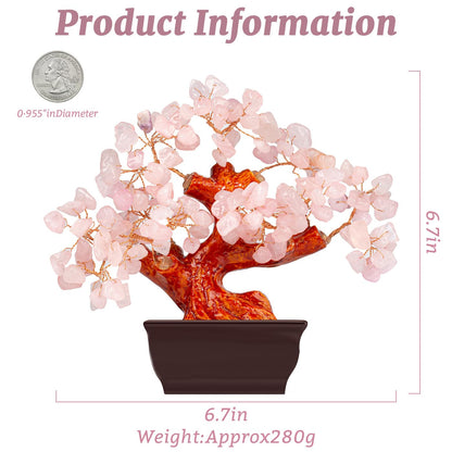 NUKAYAI Rose Quartz Crystal Tree Cute Pink Room Home Desk Office Decor Feng Shui Knick Knacks Accessories Japanese Cheery Blossom Kwawaii Decorations Crystals Valentine Gifts for Women Office Decor