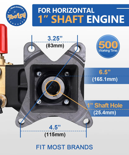 TOOLCY Pressure Washer Pump Max 4400 PSI 4.2 GPM, 1" Shaft Horizontal Gas Power Washer Replacement, Direct Drive Triplex Plunger Pump with Pressure Adjustment Unloader, 5 Nozzle Tips