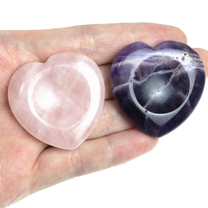 Thumb Worry Stone for Anxiety, 2PCS Amethyst Rose Quartz Heart Crystals and Healing Stones, Pocket Natural Stone Meditation Reiki Palm Thumb Stone Therapy Stress Relief Gift for Women