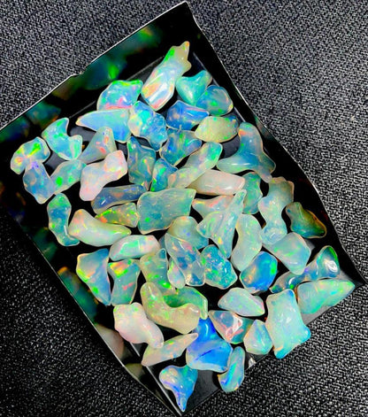 RARE GEMSTONE Ethiopian Opal Rough Gemstones, Rare Multi-Color Fire, Uneven Shape, Genuine, Loose & Rough for Jewelry Making, 10 Pieces (5x6-12x16 MM)