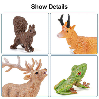 THINKBAY 16PCS Mini North American Forest Woodland Animals Figurines Toys, Realistic Jungle Wild Animal Figures with Wolf,Bear,Bison,Reindeer,Birthday Party Favors Valentine's Day Gifts for Kids