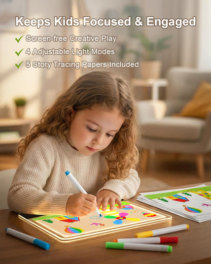 LED Drawing Board for Kids, 13" Rechargeable Light Up Drawing Pad, 72H Battery, Neon Art Dry Erase Doodle Glow Note Board with 5 Tracing Papers, 7 Markers, Kids Toy Birthday Gift for Boys Girls 3-12