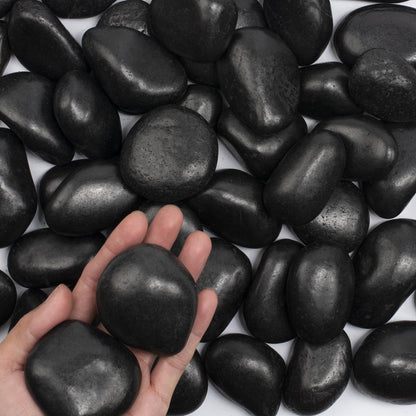 LOOIOOJ 40 lbs Black River Rocks - Large Polished Black Pebbles for Plants & Garden Decorative Stones，2-3" Polished Pebbles for Landscaping, Fish Tanks, Flower Pots, Water Fountains