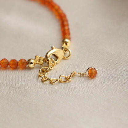 Gempires Orange Carnelian Beaded Bracelet with Pearl Choker Crystal Jewelry Lightweight July Birthstone Gifts Hypoallergenic 7.5 Inch Gold Plated Bracelets For Women