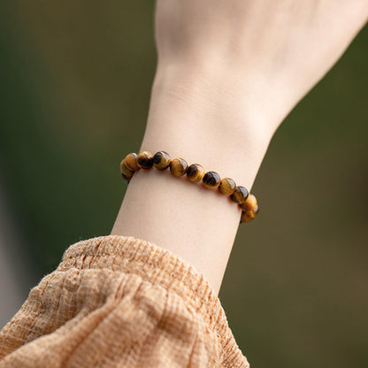 Cryhand Female 8mm Beaded Bracelets For Women Simulated Tigers eye Bracelet for Men Handmade Lucky Money Stretchy Crystal Bracelets Best Gifts 3PCS