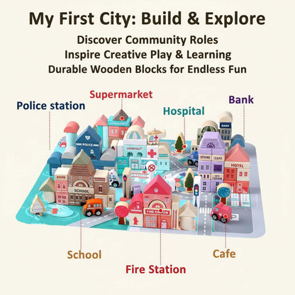 Migargle Wooden Building Blocks Set, 115 Pcs City Construction Stacker Stacking Preschool Learning Educational Toys, Toddler Toys for 3+ Year Old Boy and Girl Gifts