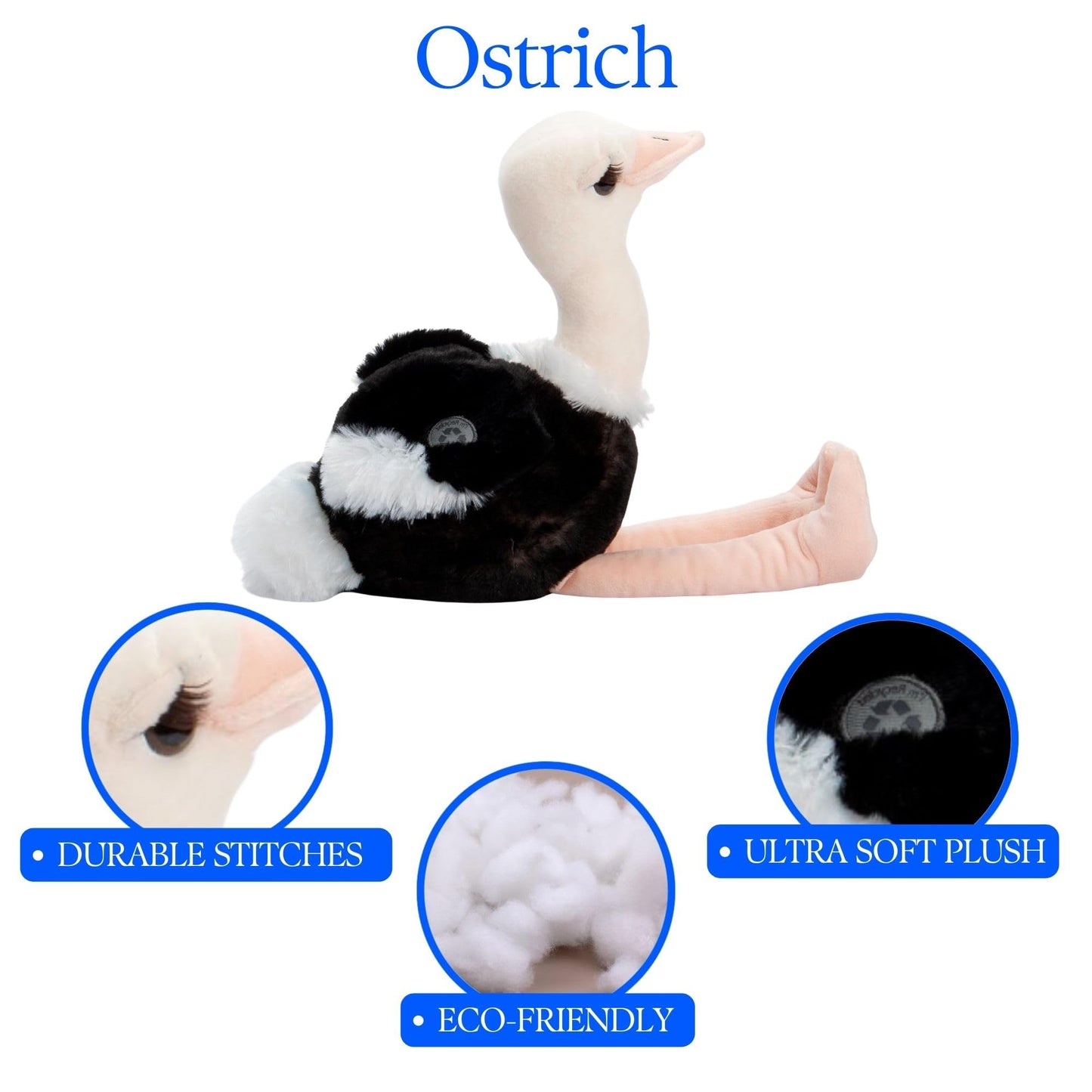 The Petting Zoo Ostrich Stuffed Animal, Gifts for Kids, Wild Onez Zoo Animals, Ostrich Plush Toy 12 inches