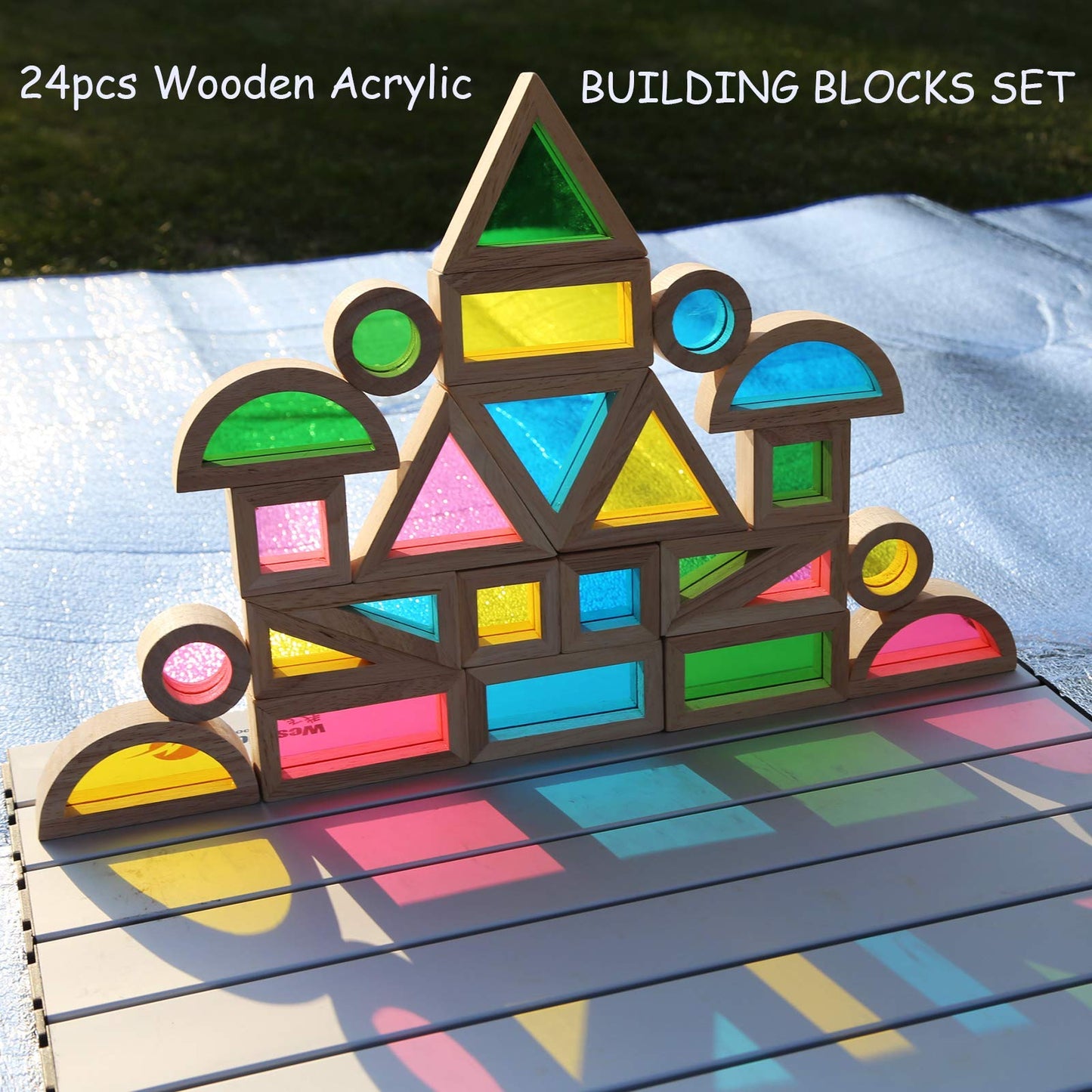 Gray Orange Wood Building Blocks Set 24pcs, Wooden Blocks for Toddlers, Rainbow Sensory Toys, Educational Toys, Preschool Wooden Stacking Toy for Kids