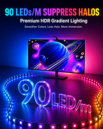 QTU TV LED Backlight with Sensor, LED Sync Lights for TV 55-65 Inch, Smart Camera Sync to Screen, Ambient RGB Strip Lights for Gaming & Home Theater, App Control (14.7ft)
