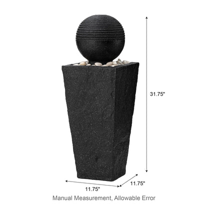 Glitzhome Outdoor Water Fountain with LED Light, Decorative Black Pedestal Water Fountains with Submersible Pump, Modern Sphere Floor Fountain with Pebbles for Garden Patio Decor Porch, 31.75”H