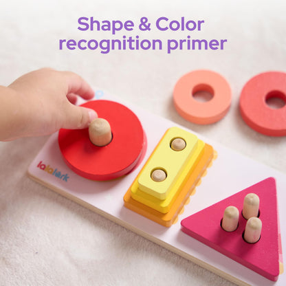 lalalark Montessori Toys for 1 2 3 Year Old, Wooden Sorting & Stacking Toys with 5 Theme Cards, Educational & Learning Sensory Sorter Toys for Toddlers，Boys Girls Easter Valentine Birthday Gifts