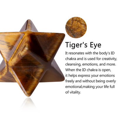 QINJIEJIE Tiger Eye Merkaba, Natural Crystal Healing Stones Sacred Meditation Energy Generator Reiki Crystal Grid Home Decor Protection Cleansing Spiritual Gifts, 3D Star Dodecahedron Crystal 1"