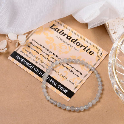 MASSIVE BEADS Labradorite - Trust - Handmade Handmade Yoga Stretch Elastic Bracelet Natural Stone Crystal Healing Power Energy Gifts for Unisex Adult 4mm